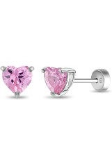 teensy silver pink cubic zirconia heart birthstone baby earrings
